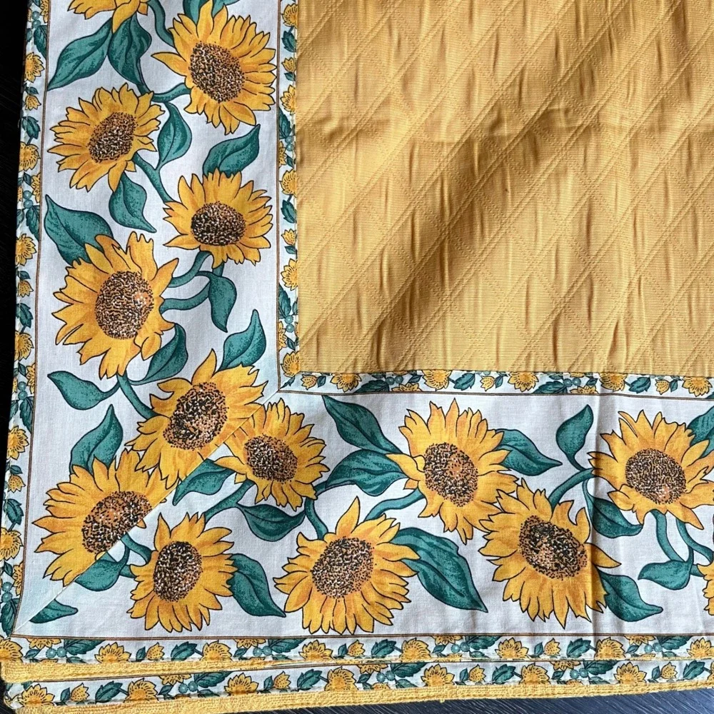 French Countryside Sunflower Tablecloth Cover Quilted France 94x54 Cottagecore